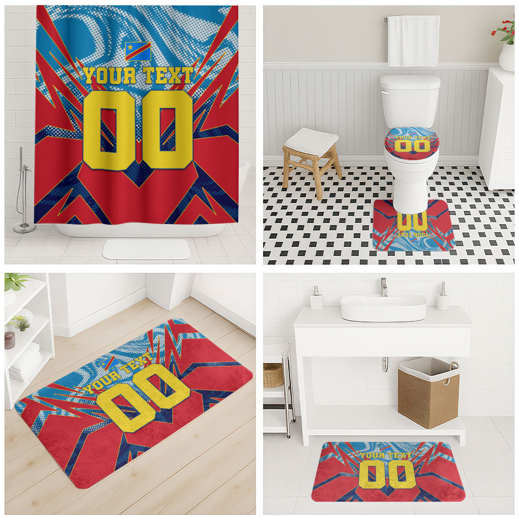 Personalized DR Congo Football Leopard Victory Bathroom Set Congolese Soccer Comic Style