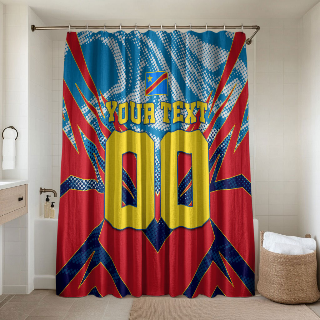 Personalized DR Congo Football Leopard Victory Bathroom Set Congolese Soccer Comic Style
