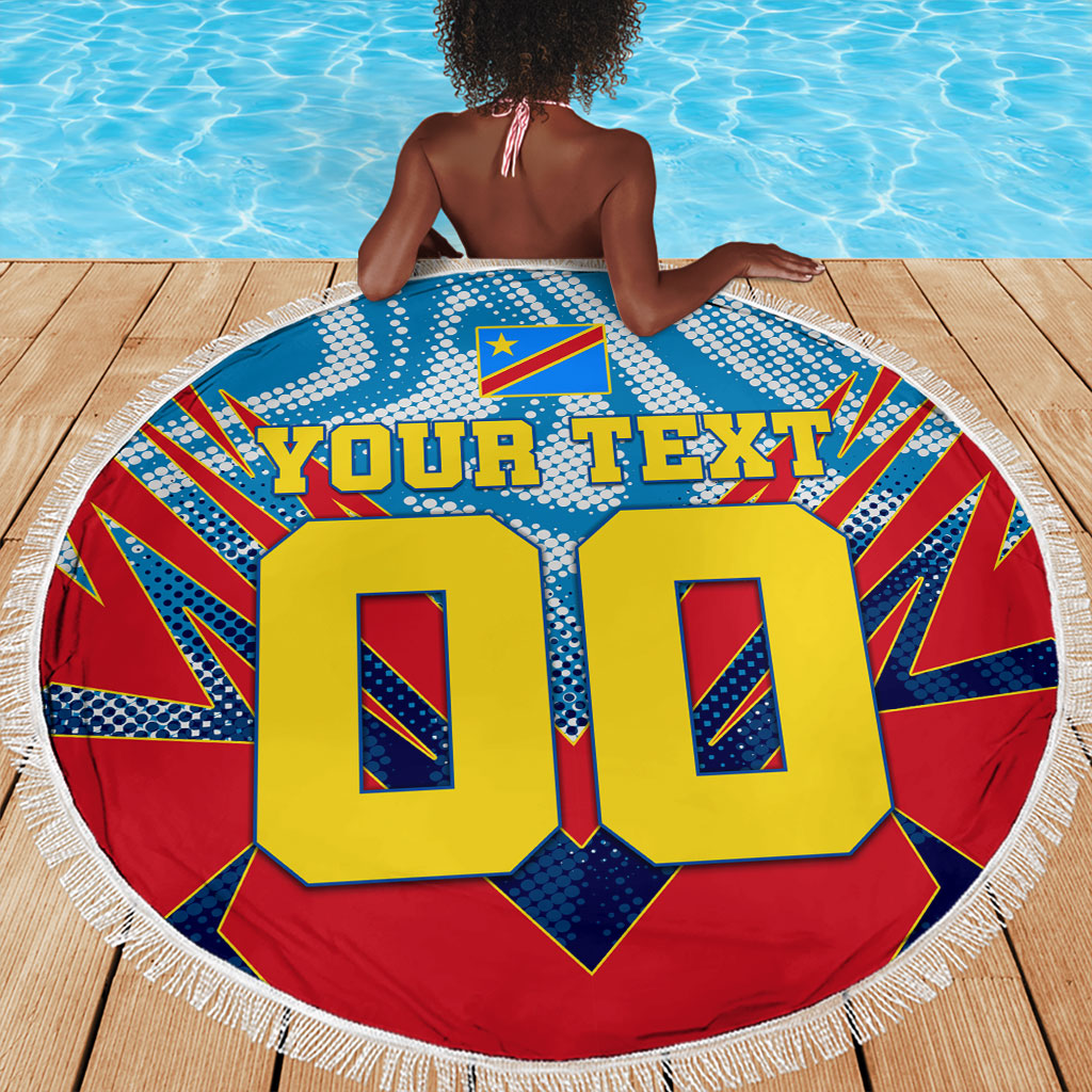 Personalized DR Congo Football Leopard Victory Beach Blanket Congolese Soccer Comic Style