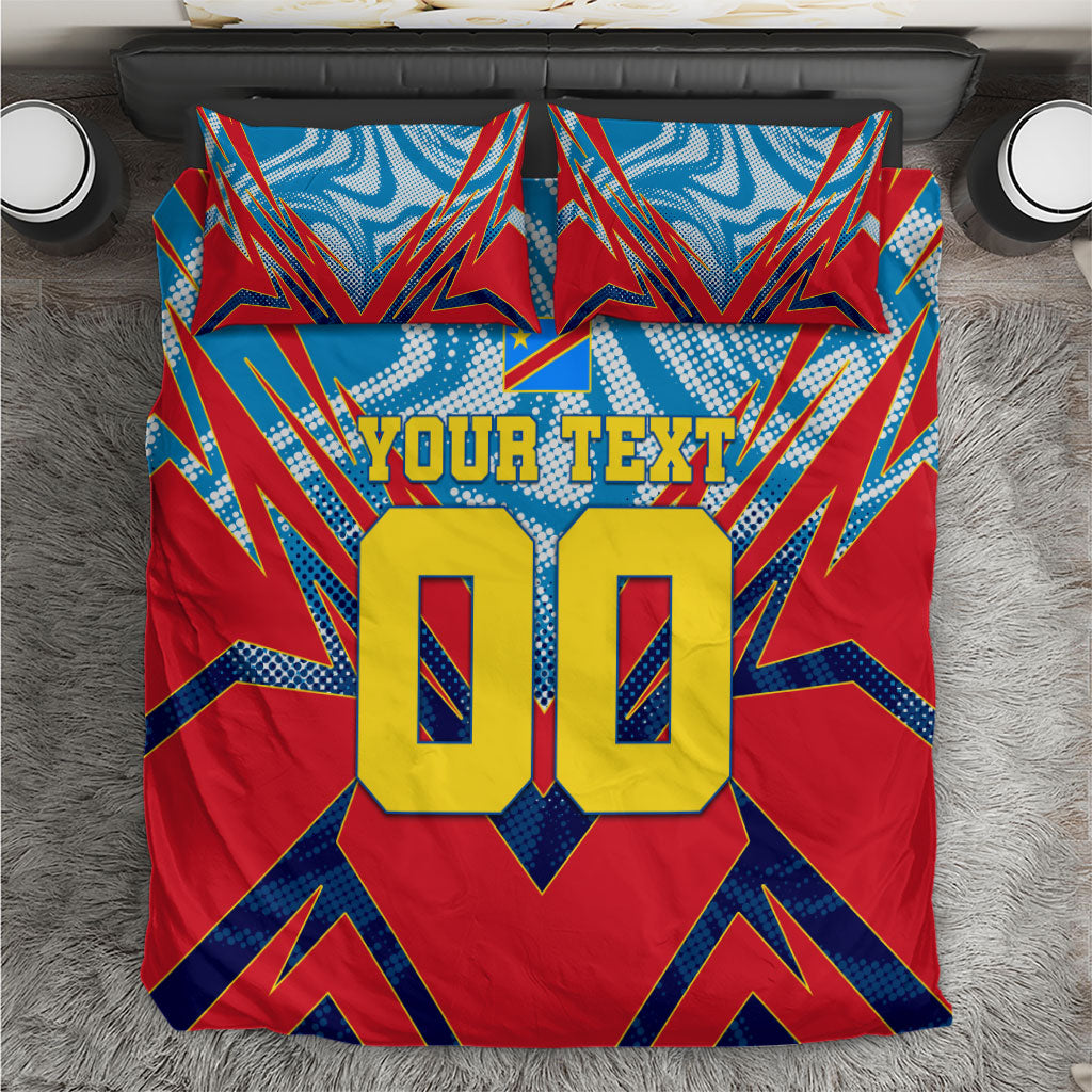 Personalized DR Congo Football Leopard Victory Bedding Set Congolese Soccer Comic Style