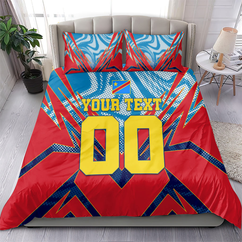 Personalized DR Congo Football Leopard Victory Bedding Set Congolese Soccer Comic Style