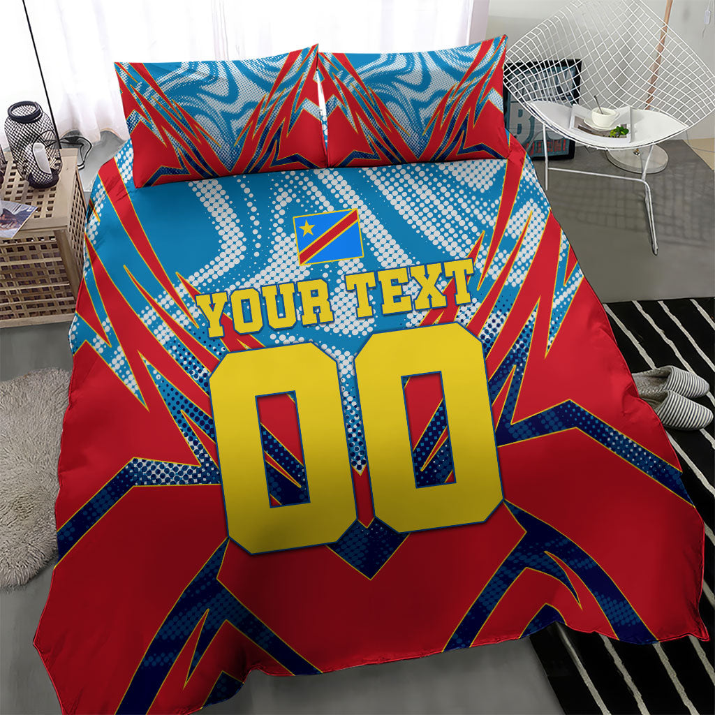 Personalized DR Congo Football Leopard Victory Bedding Set Congolese Soccer Comic Style