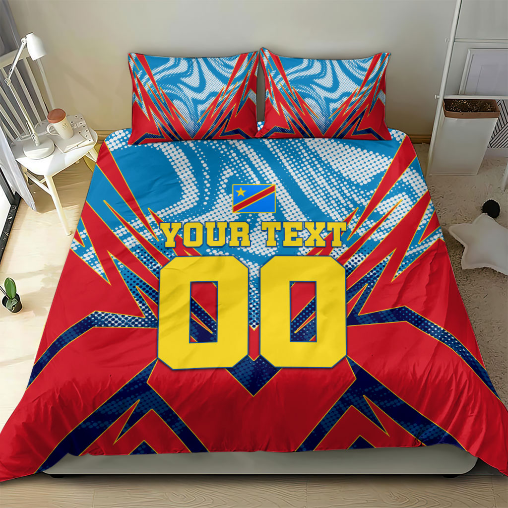 Personalized DR Congo Football Leopard Victory Bedding Set Congolese Soccer Comic Style