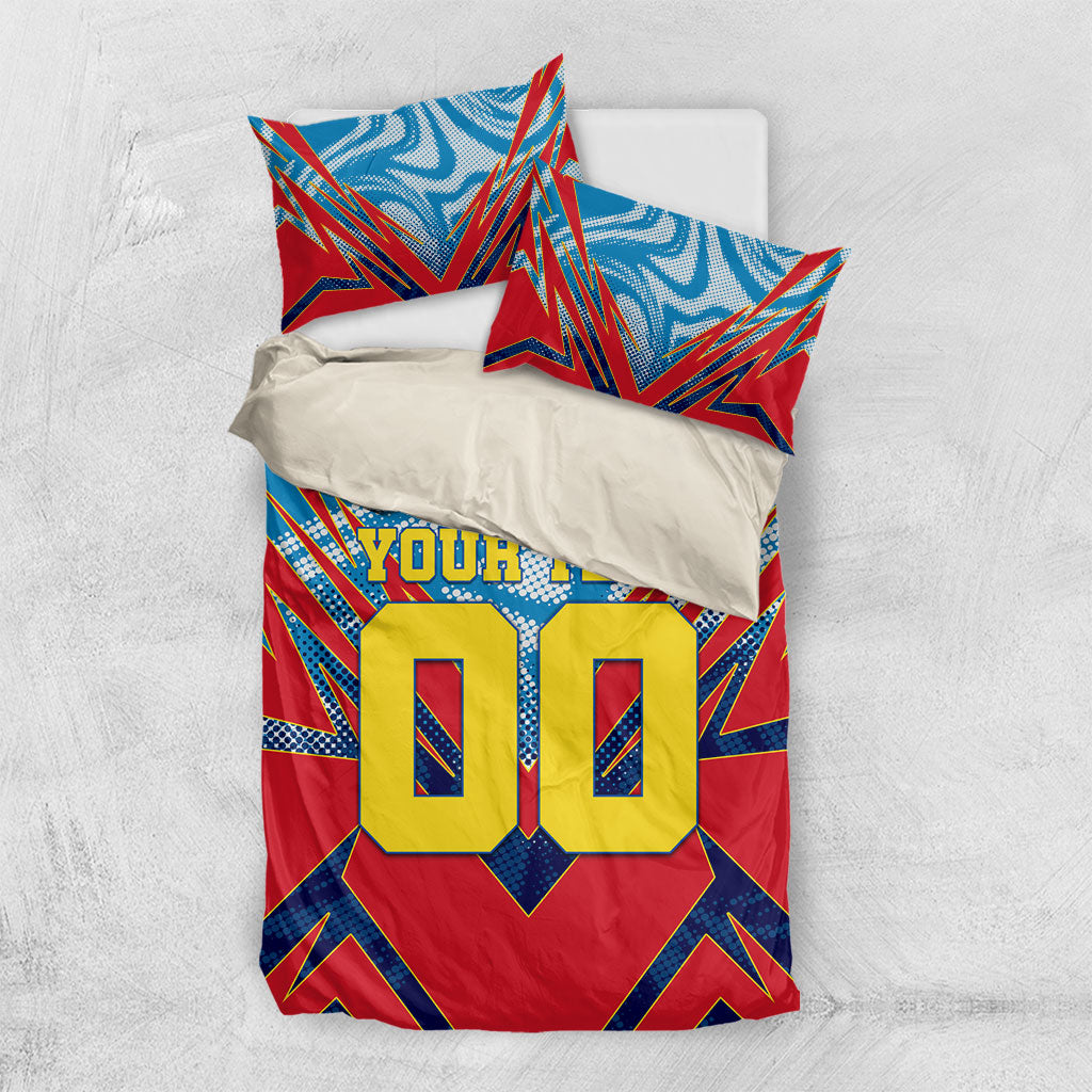 Personalized DR Congo Football Leopard Victory Bedding Set Congolese Soccer Comic Style