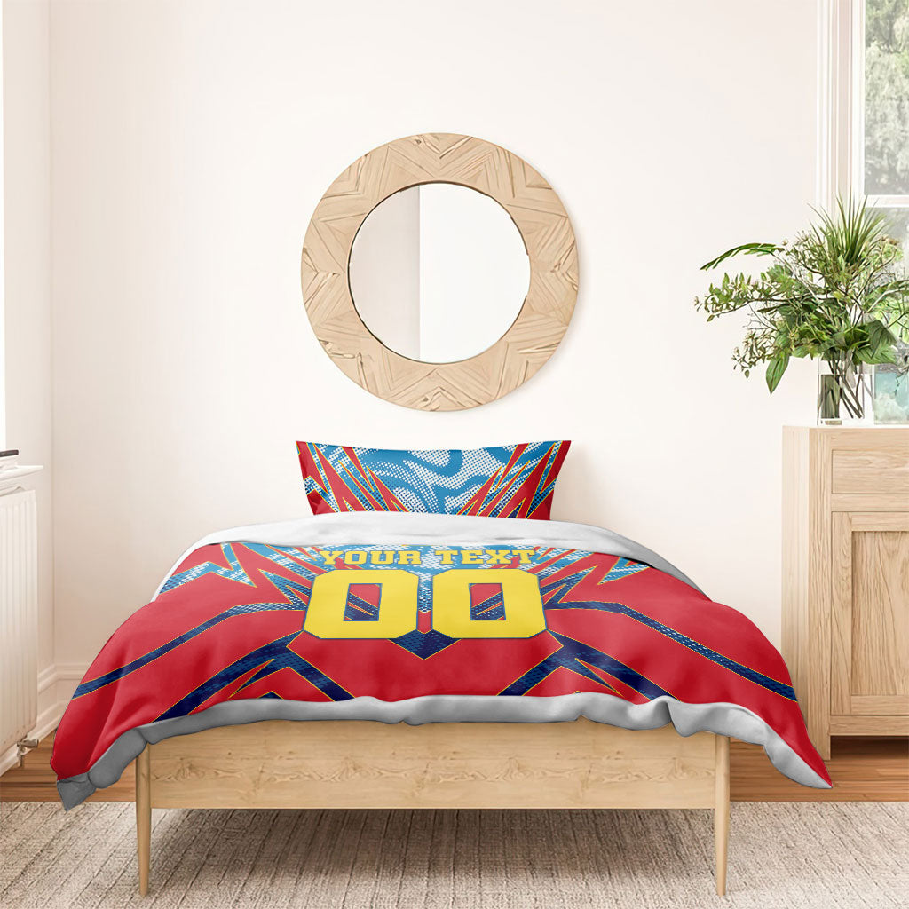 Personalized DR Congo Football Leopard Victory Bedding Set Congolese Soccer Comic Style