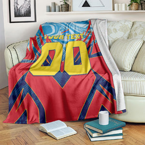 Personalized DR Congo Football Leopard Victory Blanket Congolese Soccer Comic Style