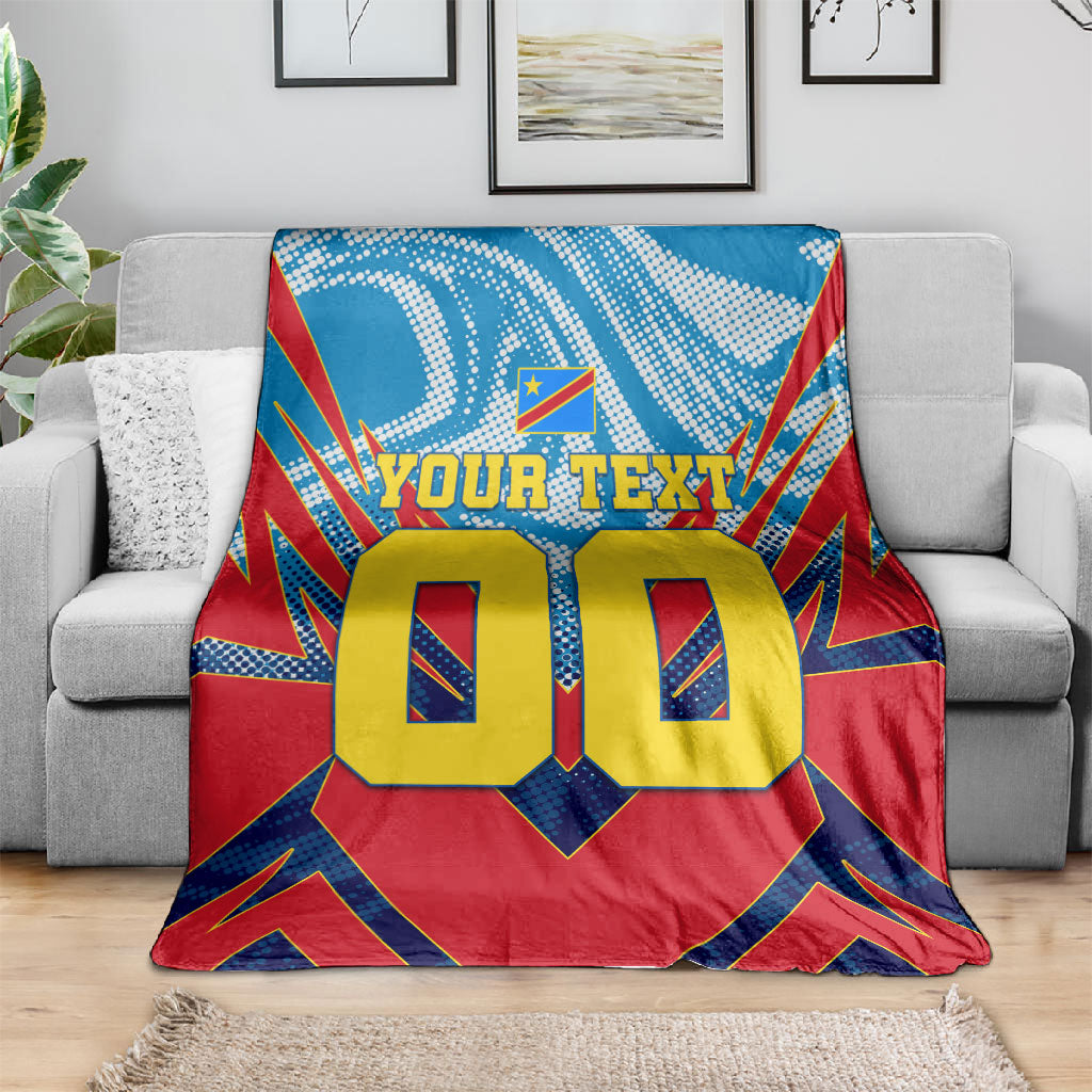 Personalized DR Congo Football Leopard Victory Blanket Congolese Soccer Comic Style