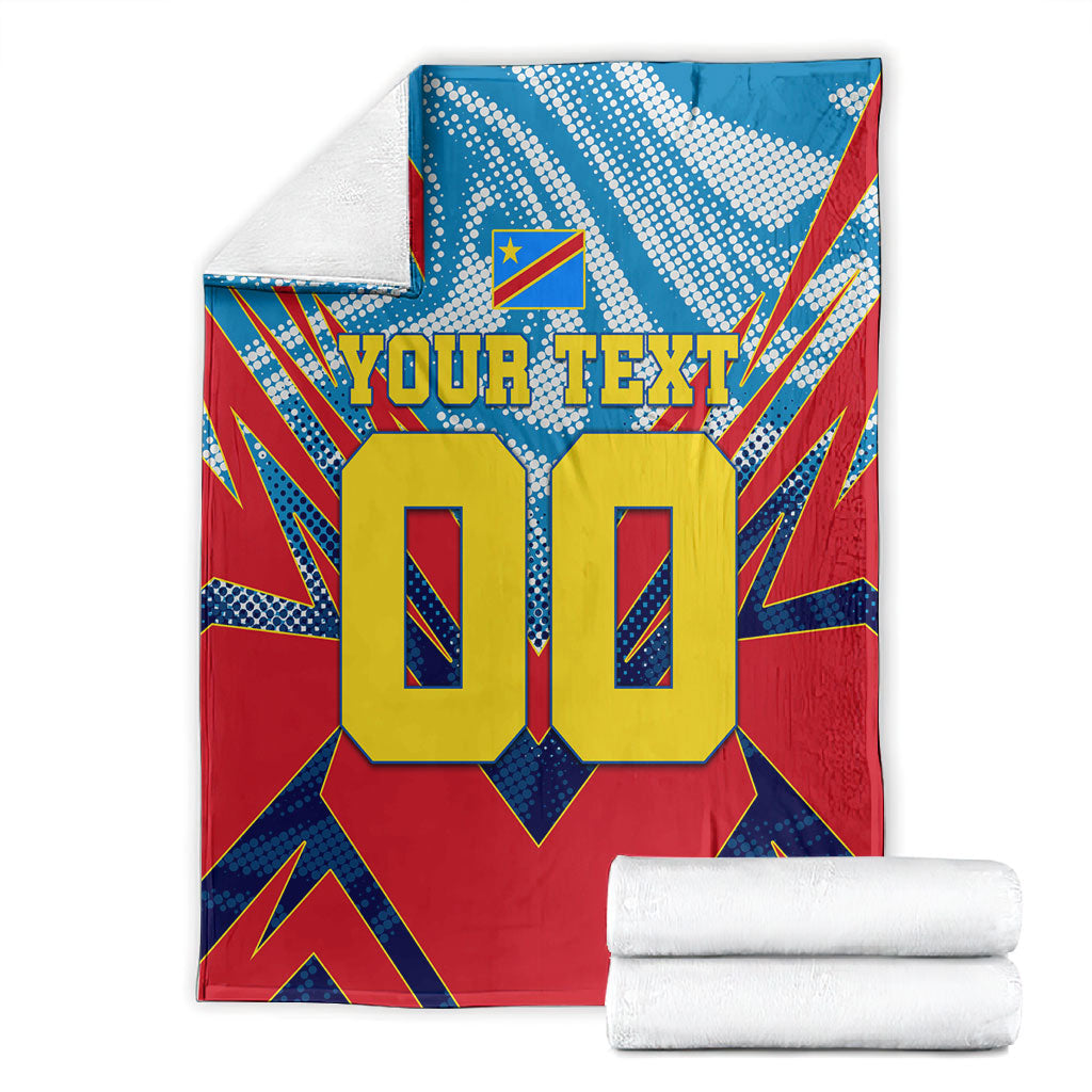 Personalized DR Congo Football Leopard Victory Blanket Congolese Soccer Comic Style