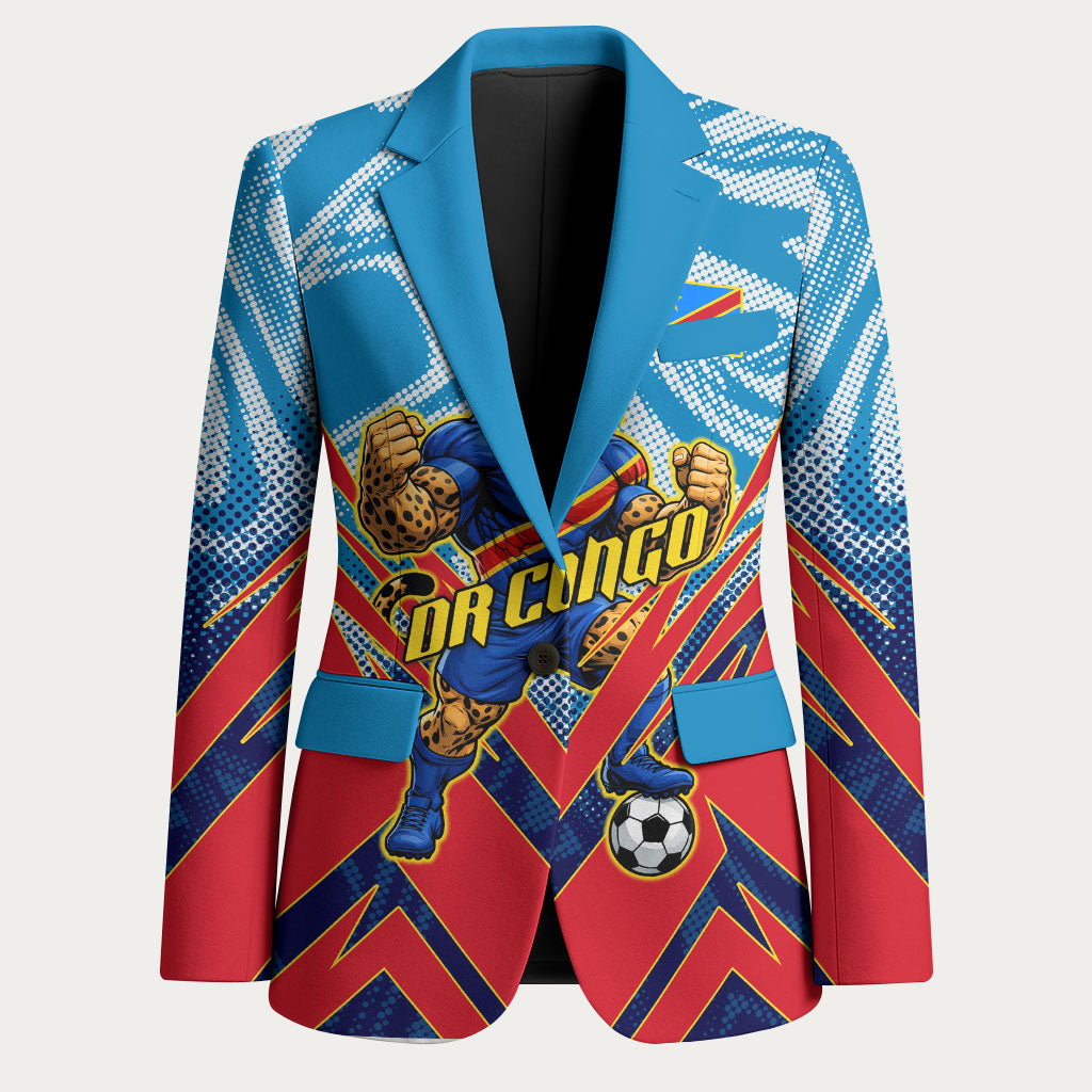 Personalized DR Congo Football Leopard Victory Blazer Congolese Soccer Comic Style