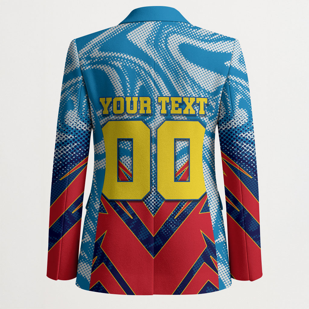 Personalized DR Congo Football Leopard Victory Blazer Congolese Soccer Comic Style