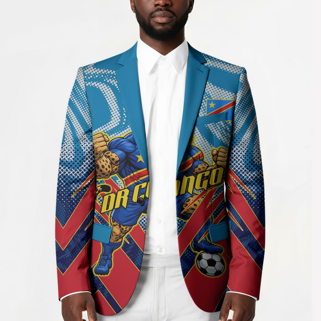 Personalized DR Congo Football Leopard Victory Blazer Congolese Soccer Comic Style