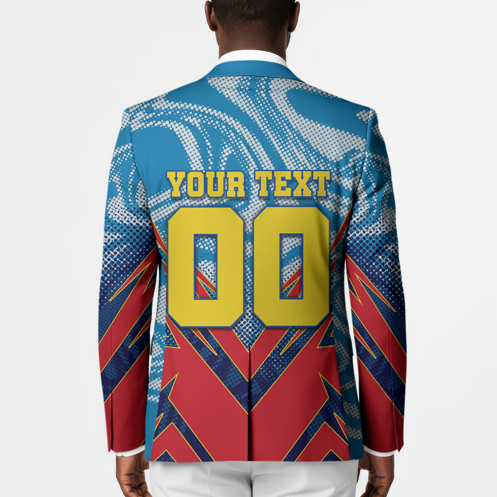 Personalized DR Congo Football Leopard Victory Blazer Congolese Soccer Comic Style