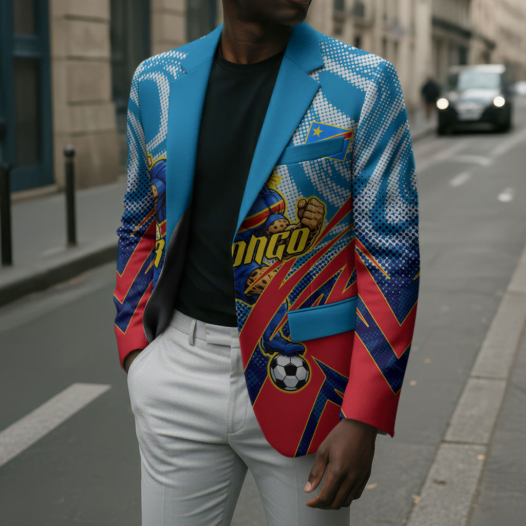 Personalized DR Congo Football Leopard Victory Blazer Congolese Soccer Comic Style