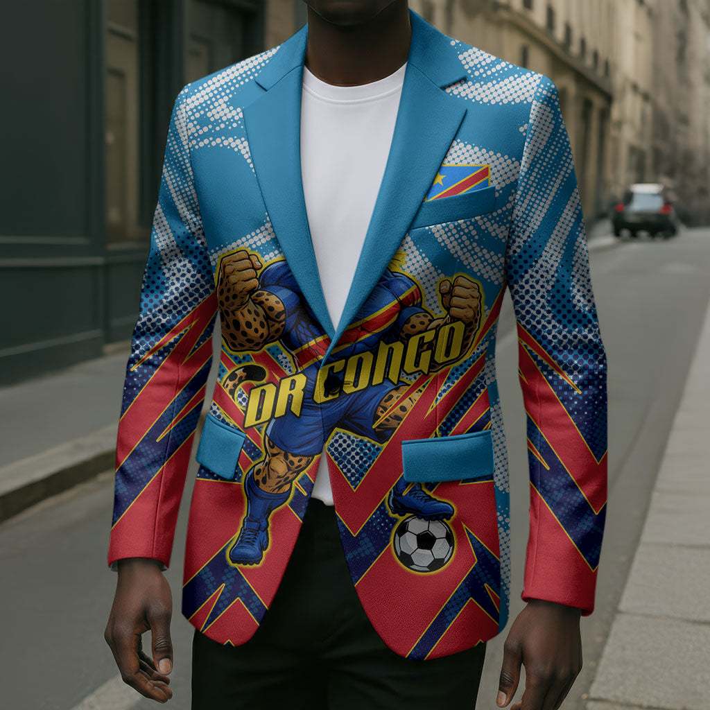 Personalized DR Congo Football Leopard Victory Blazer Congolese Soccer Comic Style