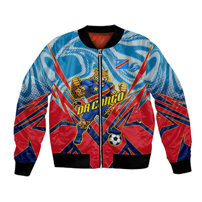 Personalized DR Congo Football Leopard Victory Bomber Jacket Congolese Soccer Comic Style