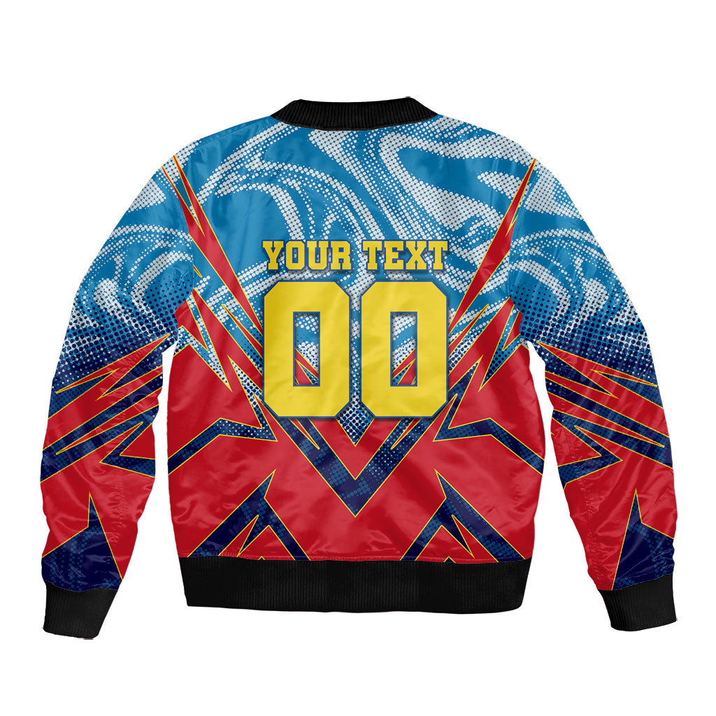 Personalized DR Congo Football Leopard Victory Bomber Jacket Congolese Soccer Comic Style