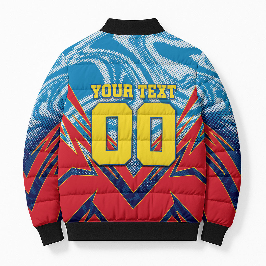 Personalized DR Congo Football Leopard Victory Bomber Puffer Jacket Congolese Soccer Comic Style