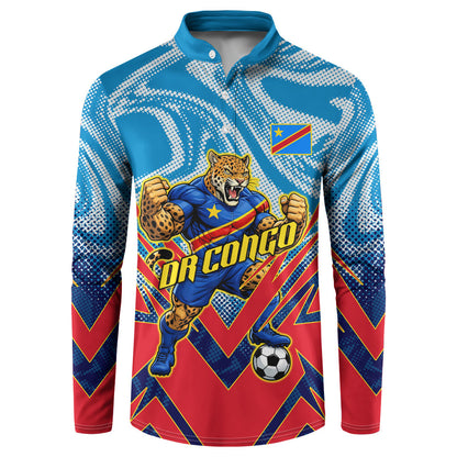 Personalized DR Congo Football Leopard Victory Button Sweatshirt Congolese Soccer Comic Style