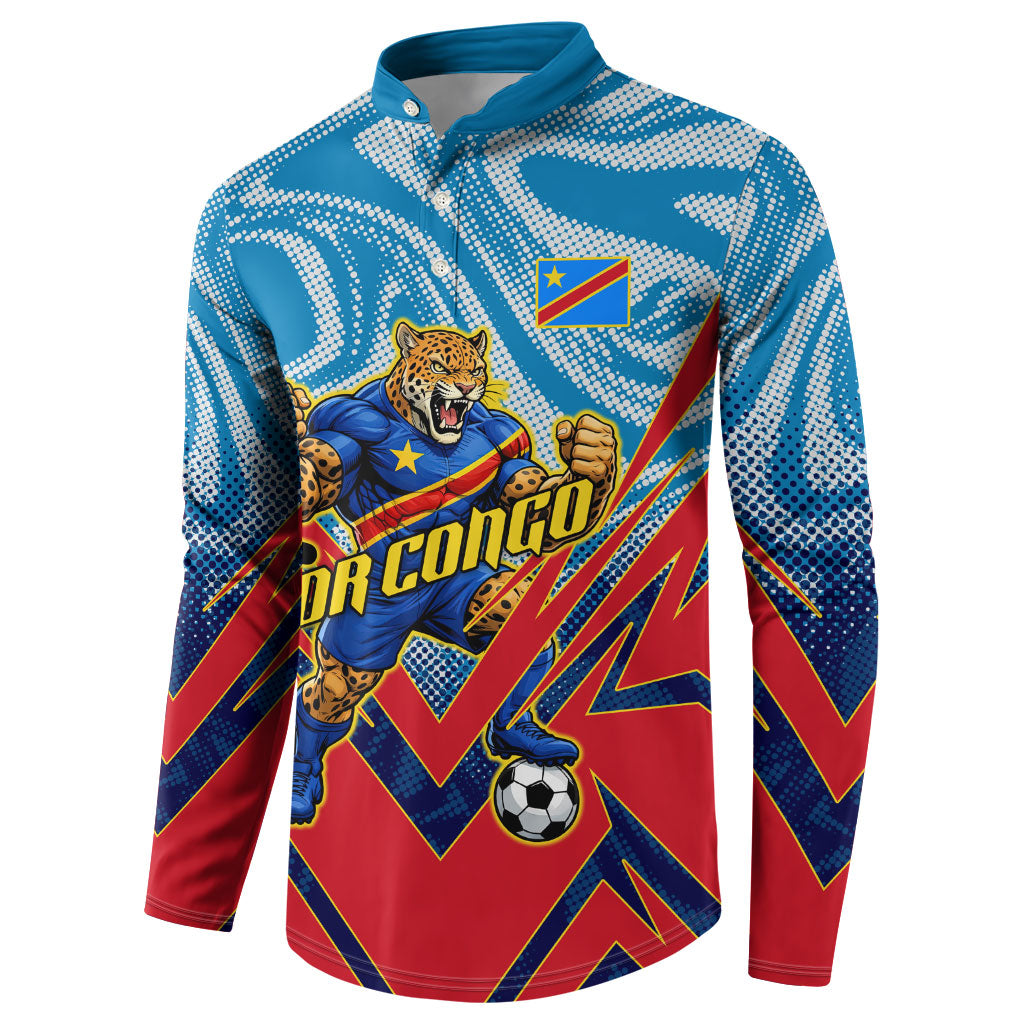 Personalized DR Congo Football Leopard Victory Button Sweatshirt Congolese Soccer Comic Style