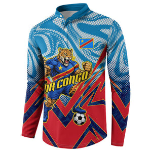 Personalized DR Congo Football Leopard Victory Button Sweatshirt Congolese Soccer Comic Style
