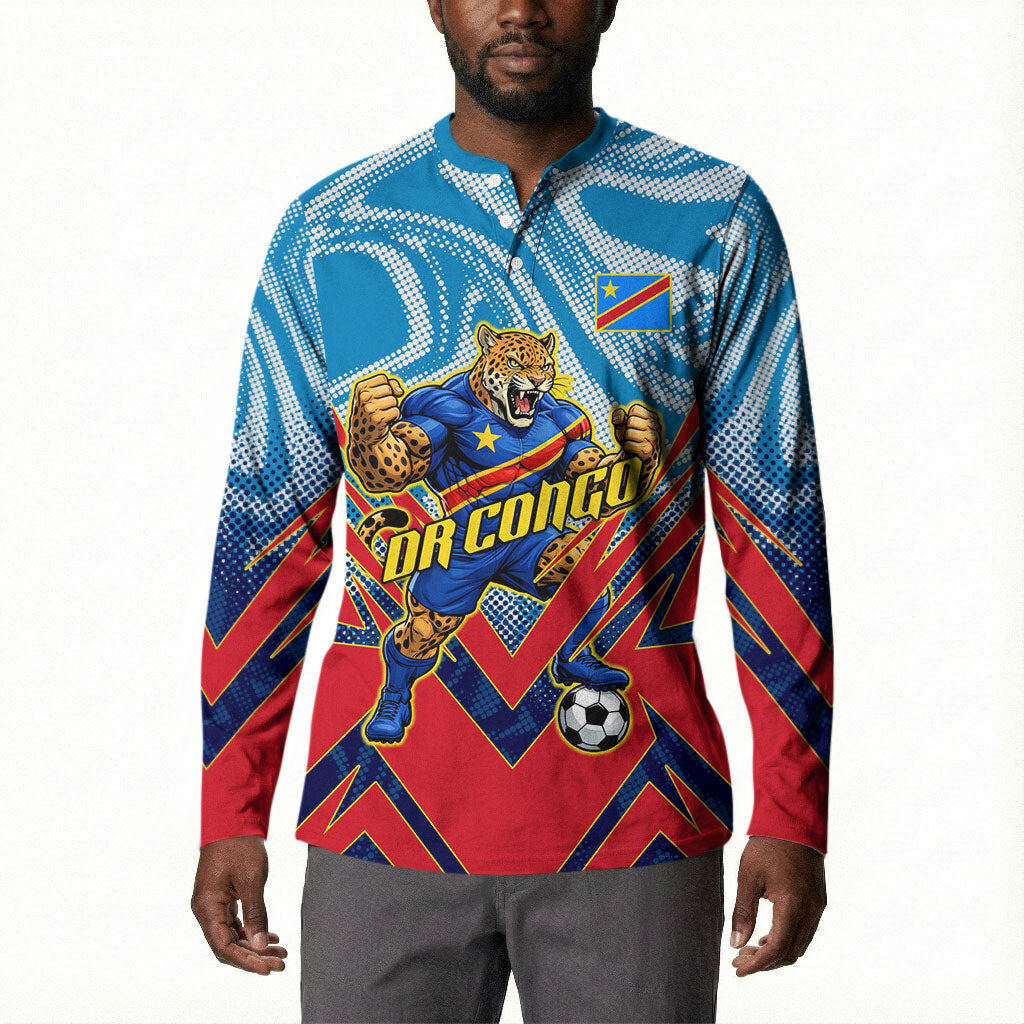 Personalized DR Congo Football Leopard Victory Button Sweatshirt Congolese Soccer Comic Style