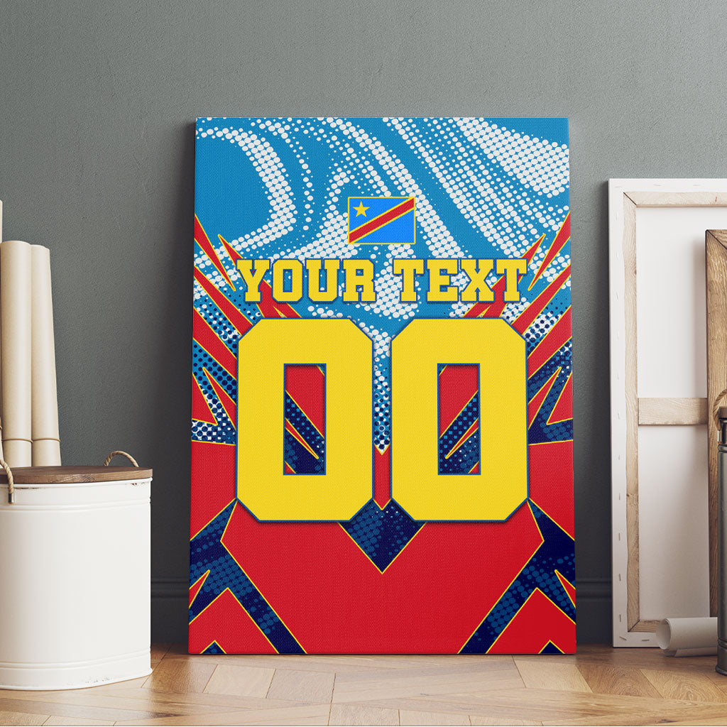 Personalized DR Congo Football Leopard Victory Canvas Wall Art Congolese Soccer Comic Style