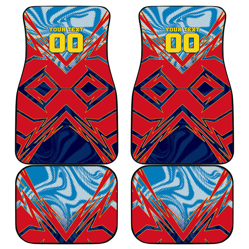 Personalized DR Congo Football Leopard Victory Car Mats Congolese Soccer Comic Style