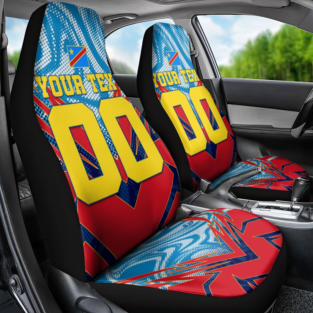 Personalized DR Congo Football Leopard Victory Car Seat Cover Congolese Soccer Comic Style