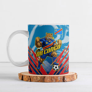 Personalized DR Congo Football Leopard Victory Ceramic Mug Congolese Soccer Comic Style