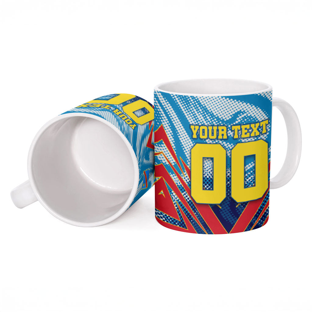 Personalized DR Congo Football Leopard Victory Ceramic Mug Congolese Soccer Comic Style