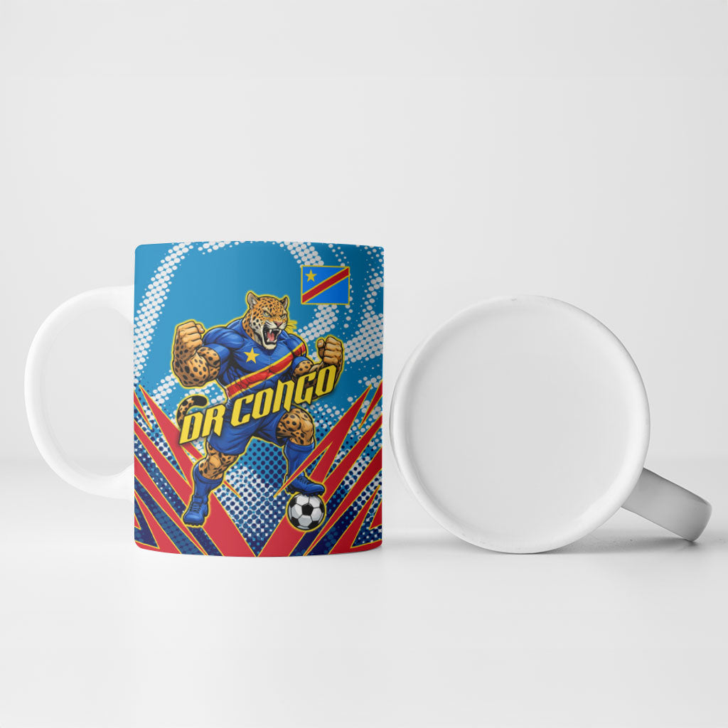 Personalized DR Congo Football Leopard Victory Ceramic Mug Congolese Soccer Comic Style