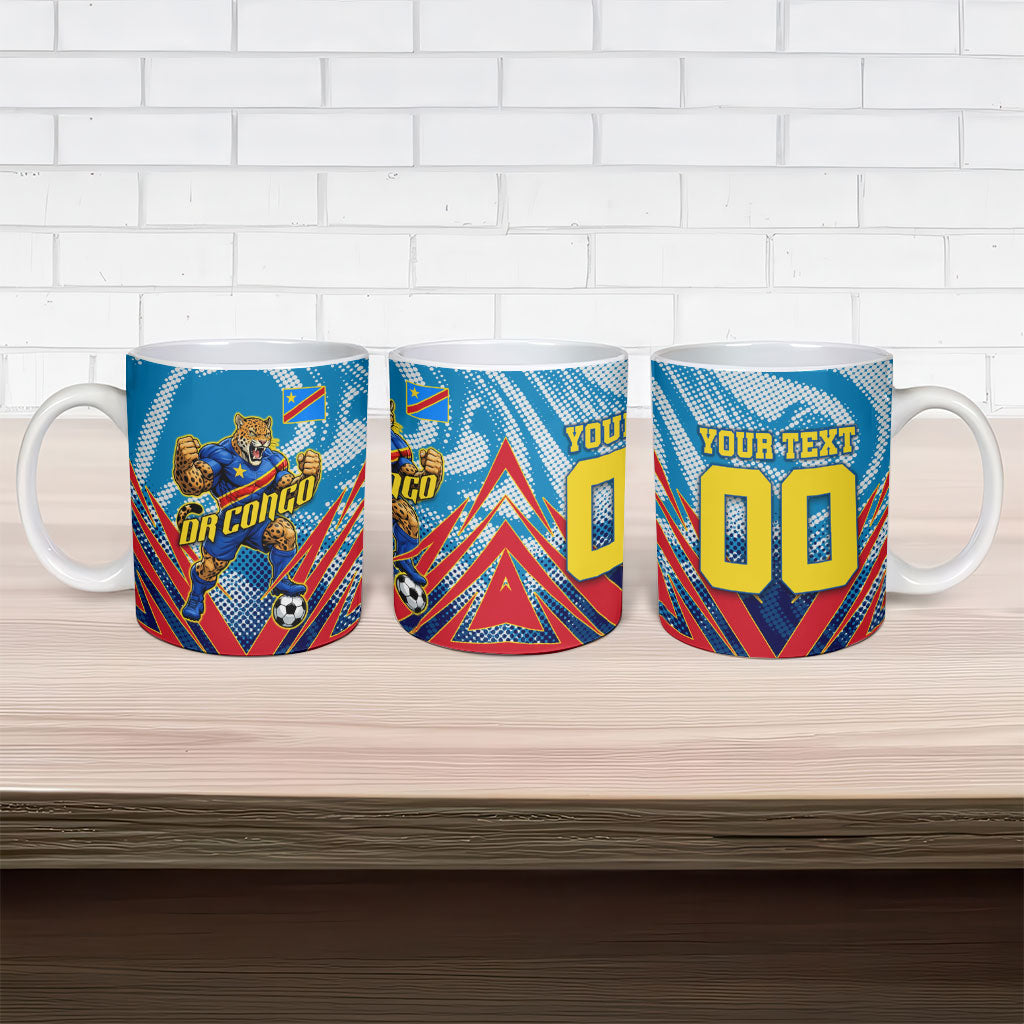 Personalized DR Congo Football Leopard Victory Ceramic Mug Congolese Soccer Comic Style