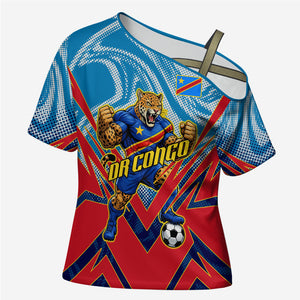 Personalized DR Congo Football Leopard Victory Cross Shoulder Shirt Congolese Soccer Comic Style