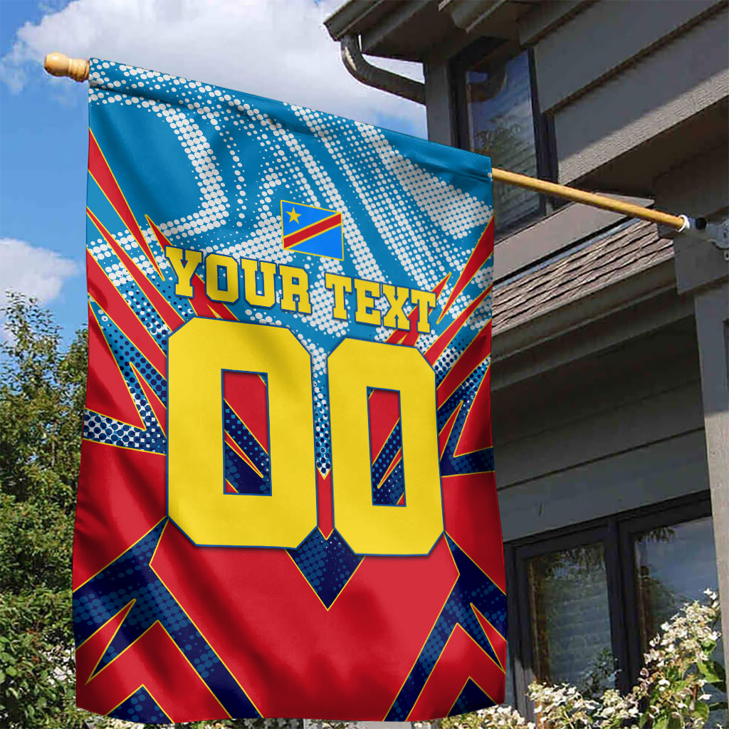 Personalized DR Congo Football Leopard Victory Garden Flag Congolese Soccer Comic Style