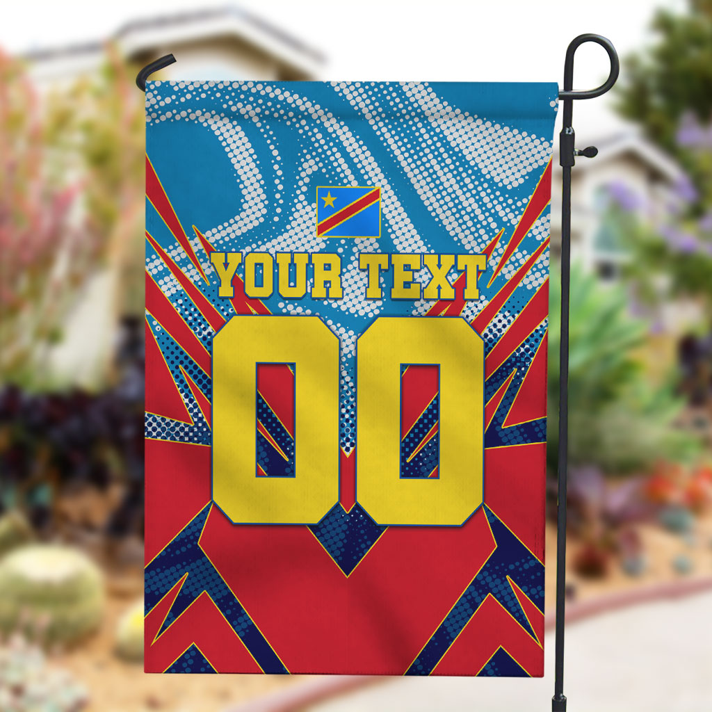 Personalized DR Congo Football Leopard Victory Garden Flag Congolese Soccer Comic Style