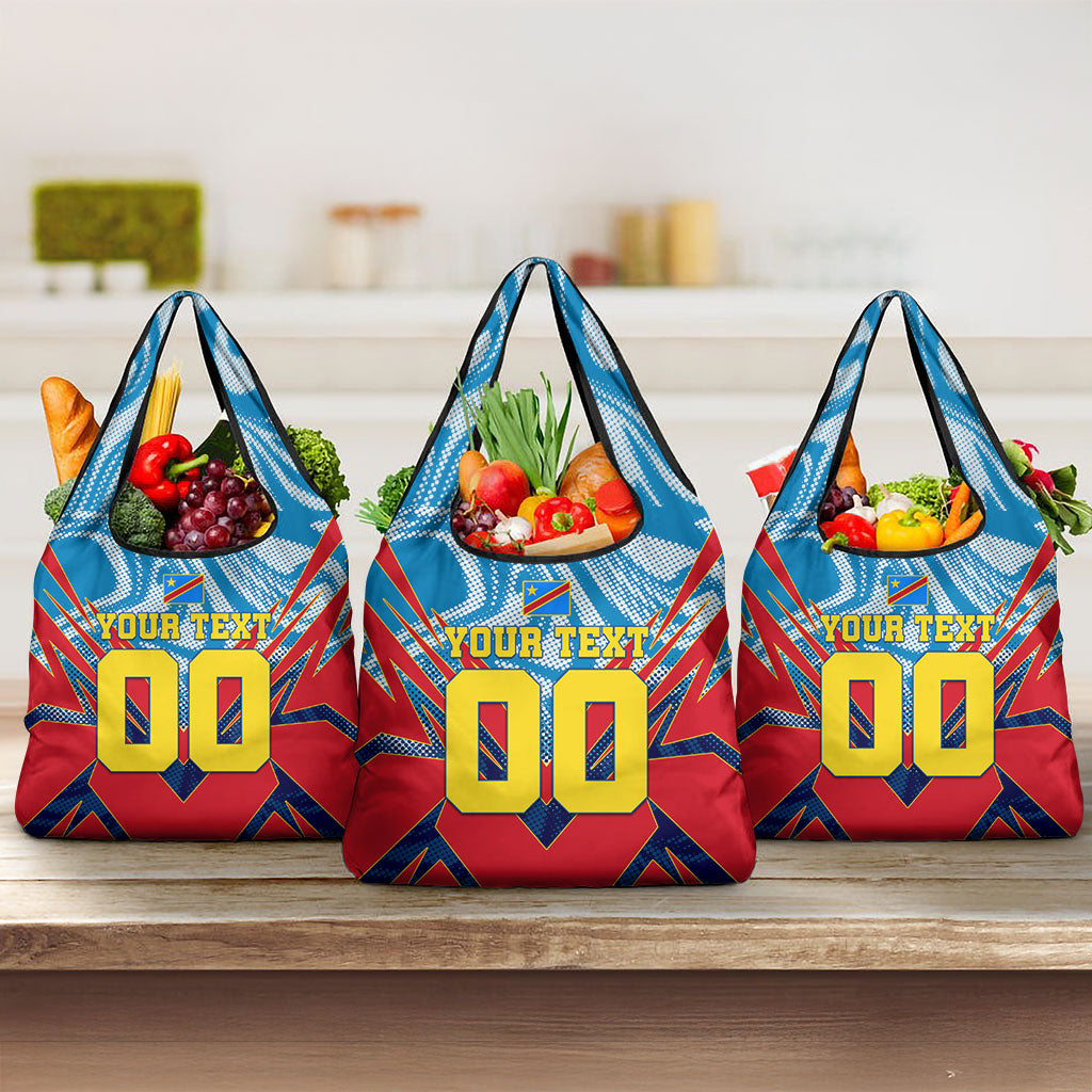 Personalized DR Congo Football Leopard Victory Grocery Bag Congolese Soccer Comic Style