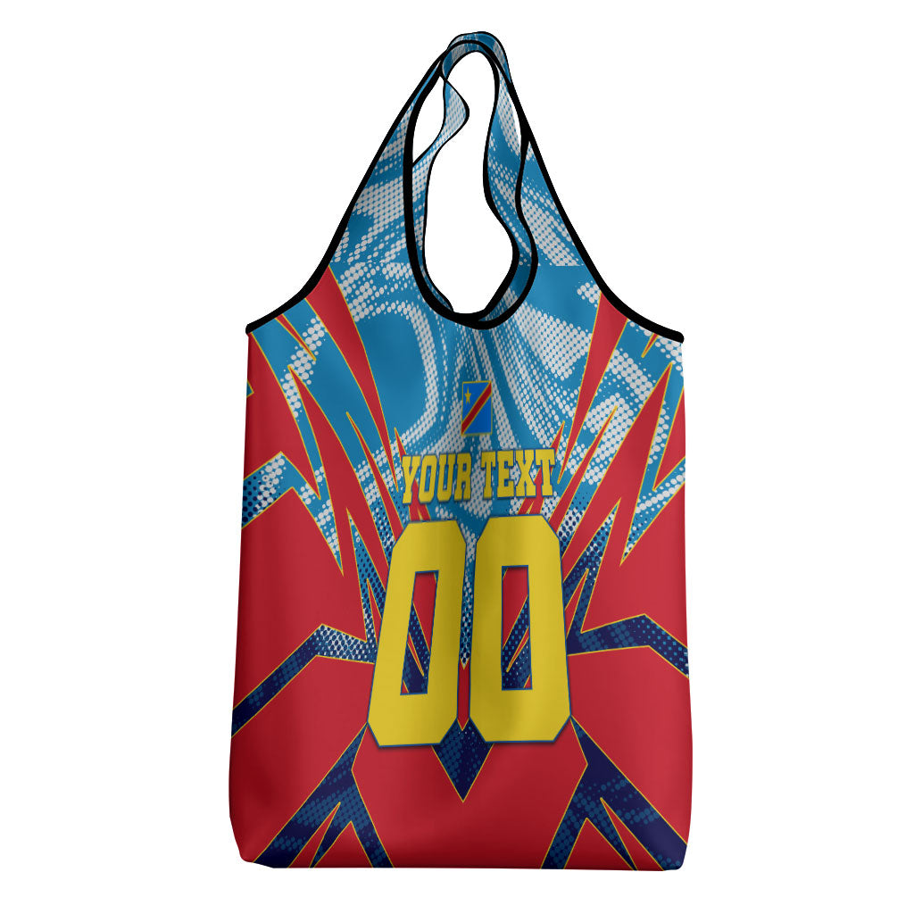 Personalized DR Congo Football Leopard Victory Grocery Bag Congolese Soccer Comic Style