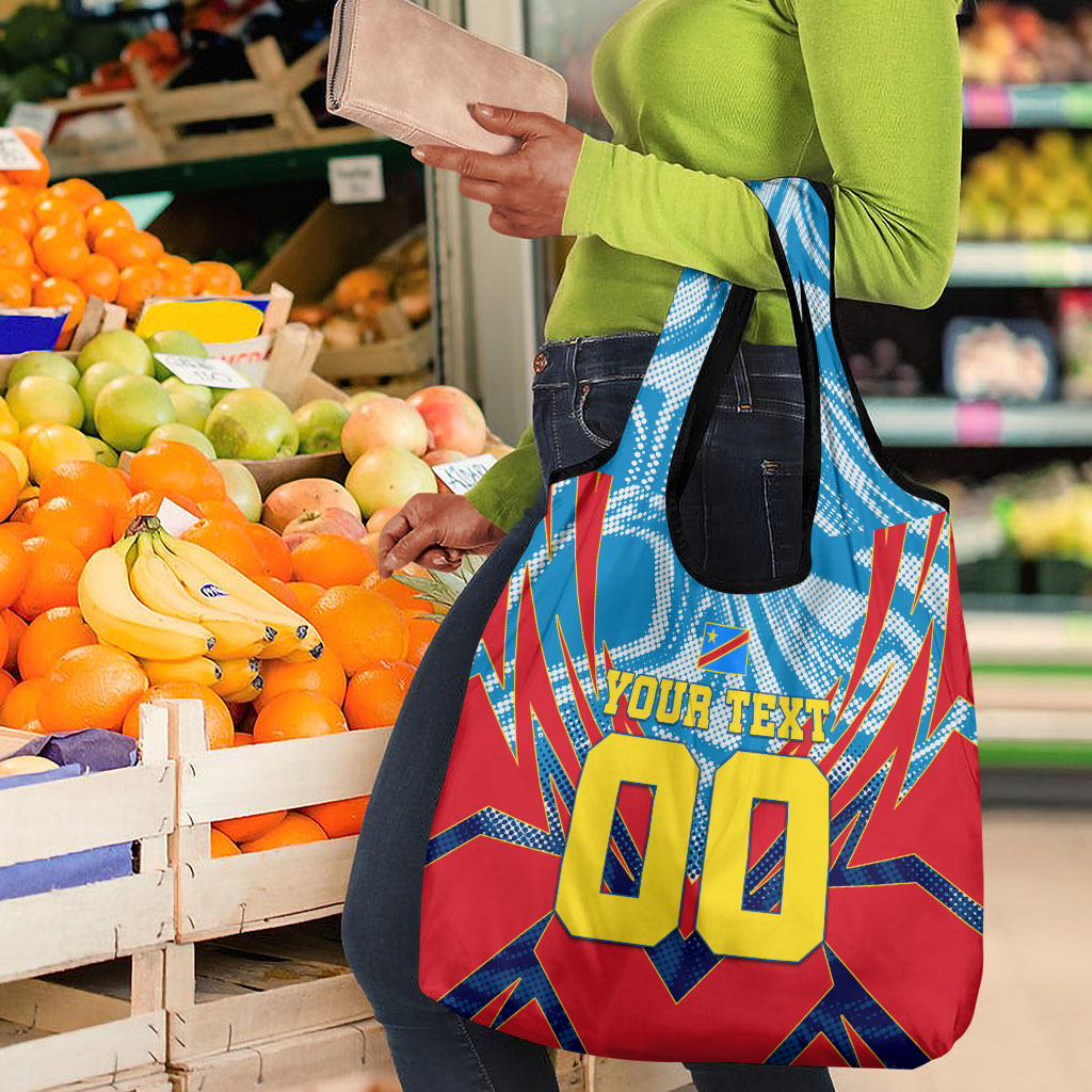 Personalized DR Congo Football Leopard Victory Grocery Bag Congolese Soccer Comic Style