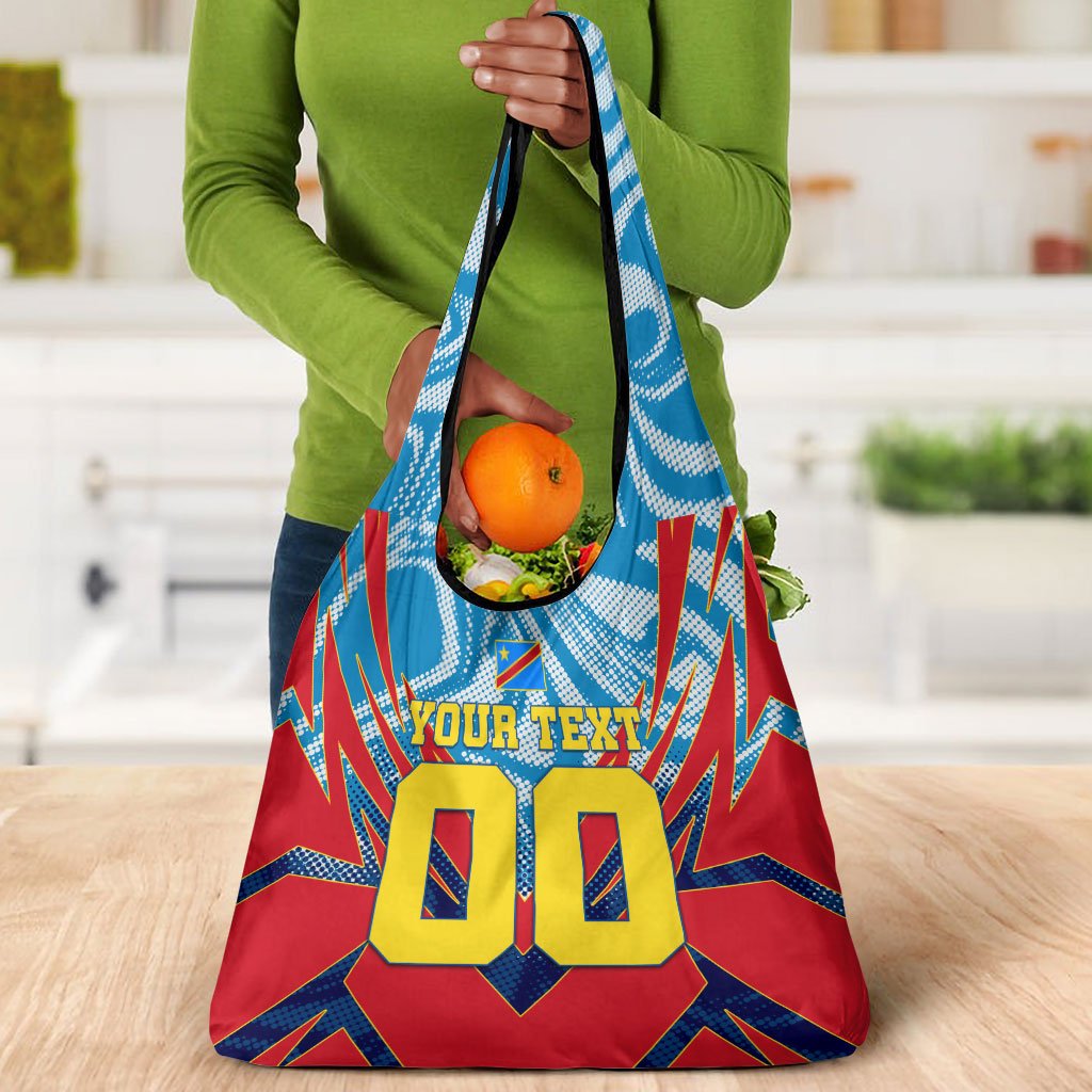 Personalized DR Congo Football Leopard Victory Grocery Bag Congolese Soccer Comic Style
