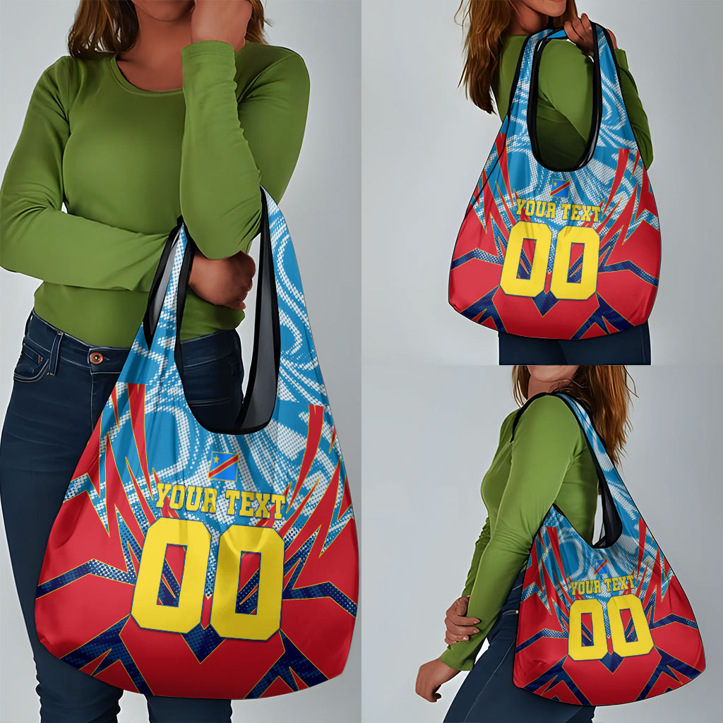 Personalized DR Congo Football Leopard Victory Grocery Bag Congolese Soccer Comic Style