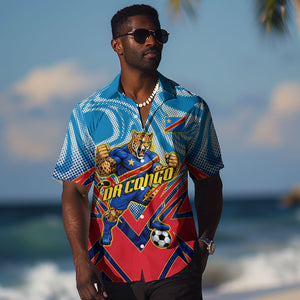 Personalized DR Congo Football Leopard Victory Hawaiian Shirt Congolese Soccer Comic Style