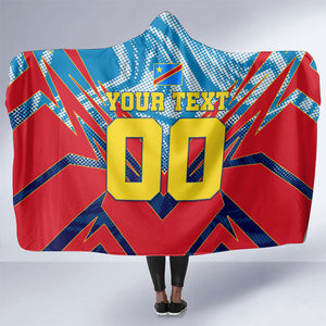 Personalized DR Congo Football Leopard Victory Hooded Blanket Congolese Soccer Comic Style