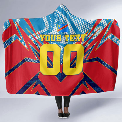 Personalized DR Congo Football Leopard Victory Hooded Blanket Congolese Soccer Comic Style