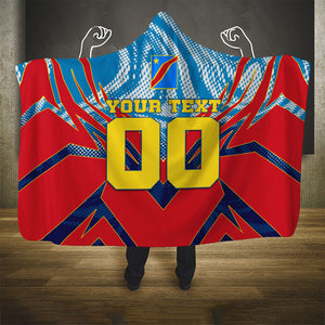 Personalized DR Congo Football Leopard Victory Hooded Blanket Congolese Soccer Comic Style
