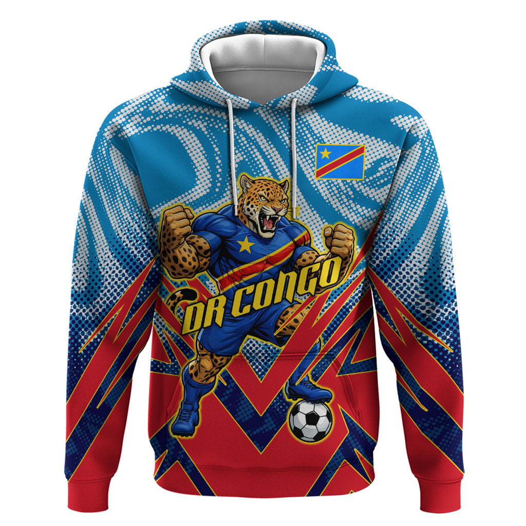 Personalized DR Congo Football Leopard Victory Hoodie Congolese Soccer Comic Style