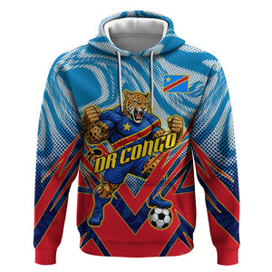 Personalized DR Congo Football Leopard Victory Hoodie Congolese Soccer Comic Style