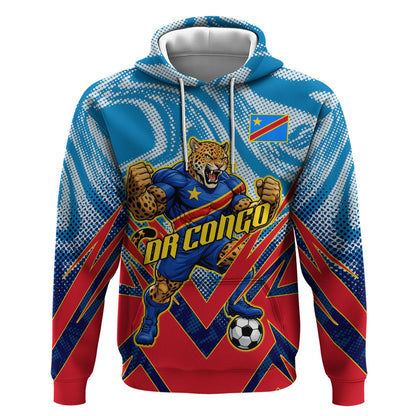 Personalized DR Congo Football Leopard Victory Hoodie Congolese Soccer Comic Style
