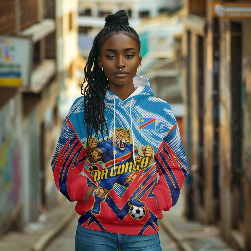Personalized DR Congo Football Leopard Victory Hoodie Congolese Soccer Comic Style