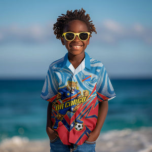 Personalized DR Congo Football Leopard Victory Kid Hawaiian Shirt Congolese Soccer Comic Style