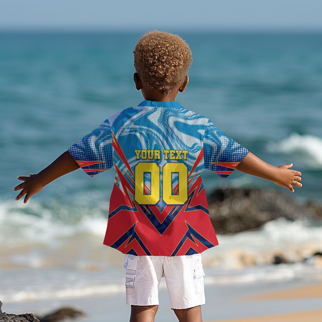 Personalized DR Congo Football Leopard Victory Kid Hawaiian Shirt Congolese Soccer Comic Style
